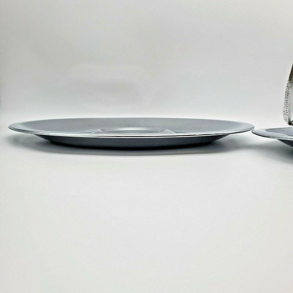 Vintage Kromex Pair Serving Trays Chrome 12 3/4" D Cheese Crackers Veggies Dips - Picture 7 of 7